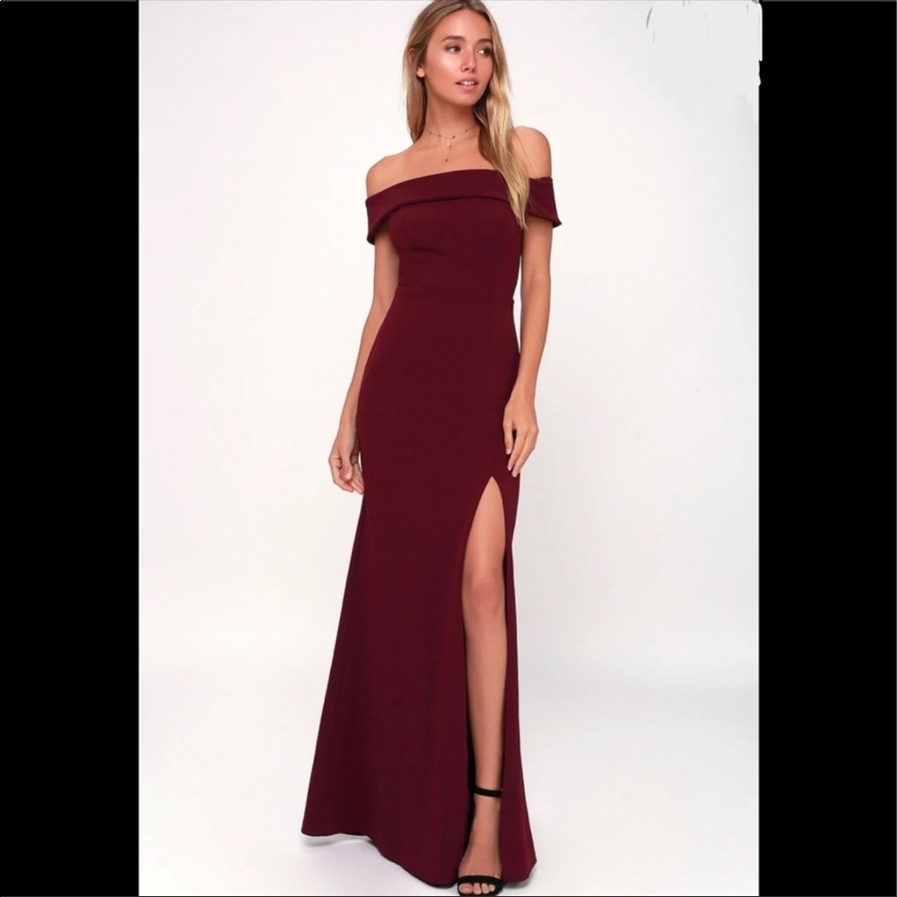 Lulus Aveline Burgundy Off Shoulder Formal Dress